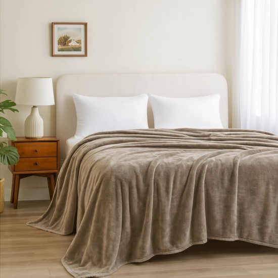 ASTRON - Κουβέρτα βελουτέ υπέρδιπλη Beige ( 220x240)