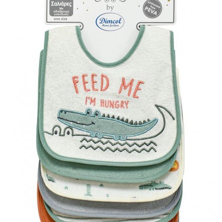 DIMCOL - Σαλιάρα με Velcro bebe με Αδιάβροχη Επένδυση Σετ 7 Τεμ. Crocodile 21 Green  (30X20)