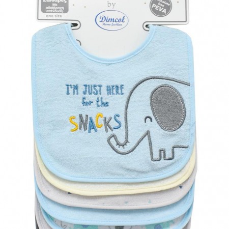 DIMCOL - Σαλιάρα με Velcro bebe με Αδιάβροχη Επένδυση Σετ 7 Τεμ. Elephant 19 Sky Blue (30X20)