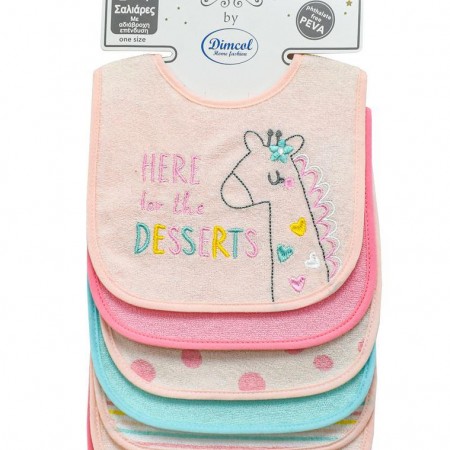 DIMCOL - Σαλιάρα με Velcro bebe με Αδιάβροχη Επένδυση Σετ 7 Τεμ. Giraffe 20 Pink (30X20)