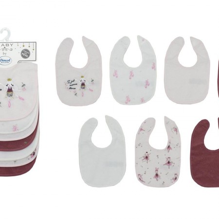 DIMCOL - Σαλιάρα με Velcro bebe με Αδιάβροχη Επένδυση Σετ 7 Τεμ. Ballerina 07  White-Pink (30X20)