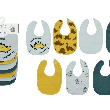 DIMCOL - Σαλιάρα με Velcro bebe με Αδιάβροχη Επένδυση Σετ 7 Τεμ. Dinosaur 08  Aqua (30X20)