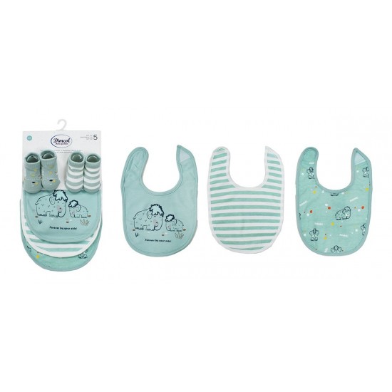 DIMCOL - Σαλιάρα Interlock & Επένδυση Terry με Velcro bebe Σετ 5 Τεμ. Mammoth 26 Green (30X20)