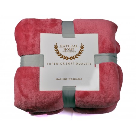 NATURAL HOME-Κουβέρτα Υπέρδιπλη 220x240 Flanel Fleece - Natural Home - N BLANKET Ροζ-Φουξ