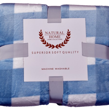 NATURAL HOME-Κουβέρτα Υπέρδιπλη 200x240 Flanel Fleece - Natural Home -  BLANKET Λευκό-Σιέλ
