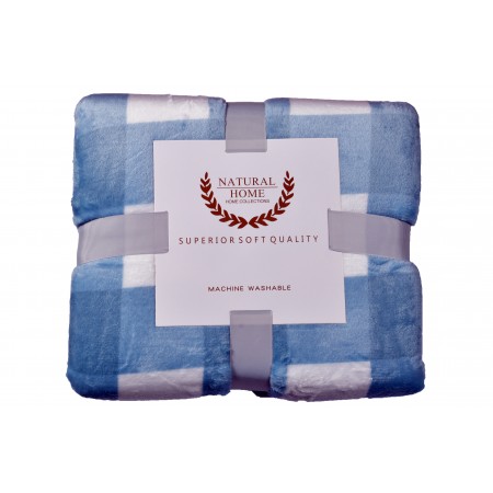 NATURAL HOME-Κουβέρτα Υπέρδιπλη 200x240 Flanel Fleece - Natural Home -  BLANKET Λευκό-Σιέλ