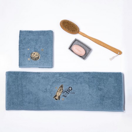 SUNSHINE - Fluffy Κεντητή Πετσέτα Blue 2 τμχ. (40X60) (70X140)